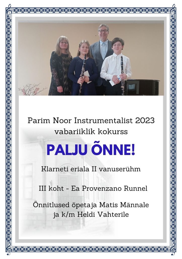 Parim Noor Instrumentalist 2023 – vabariiklik klarnetikonkurss – Ea Provenzano Runnel