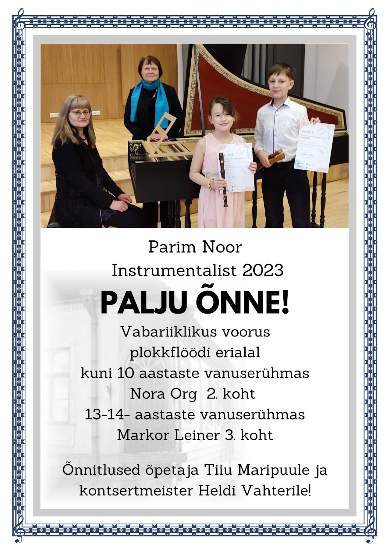 Parim Noor Instrumentalist 2023 – vabariiklik plokkflöödivoor – Nora Org ja Markor Leiner