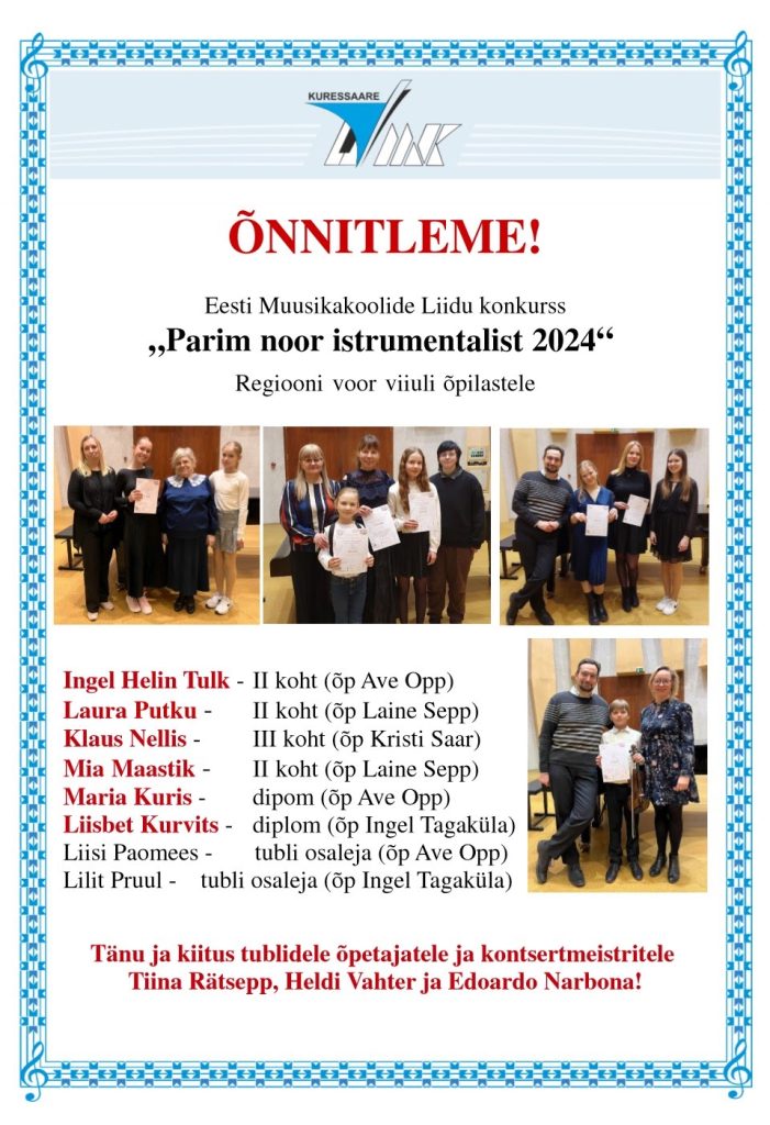 Parim Noor Instrumentalist 2024 – regiooni viiulivoor – KMK viiuliõpilased