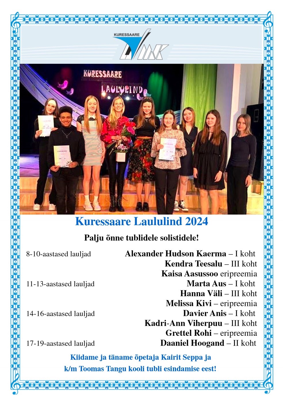 Kuressaare Laululind 2024 – KMK solistid
