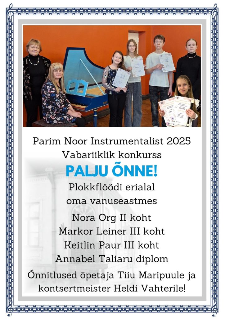 Parim Noor Instrumentalist 2025 – vabariiklik plokkflöödikonkurss – Nora Org, Markor Leiner, Keitlin Paur ja Annabel Taliaru