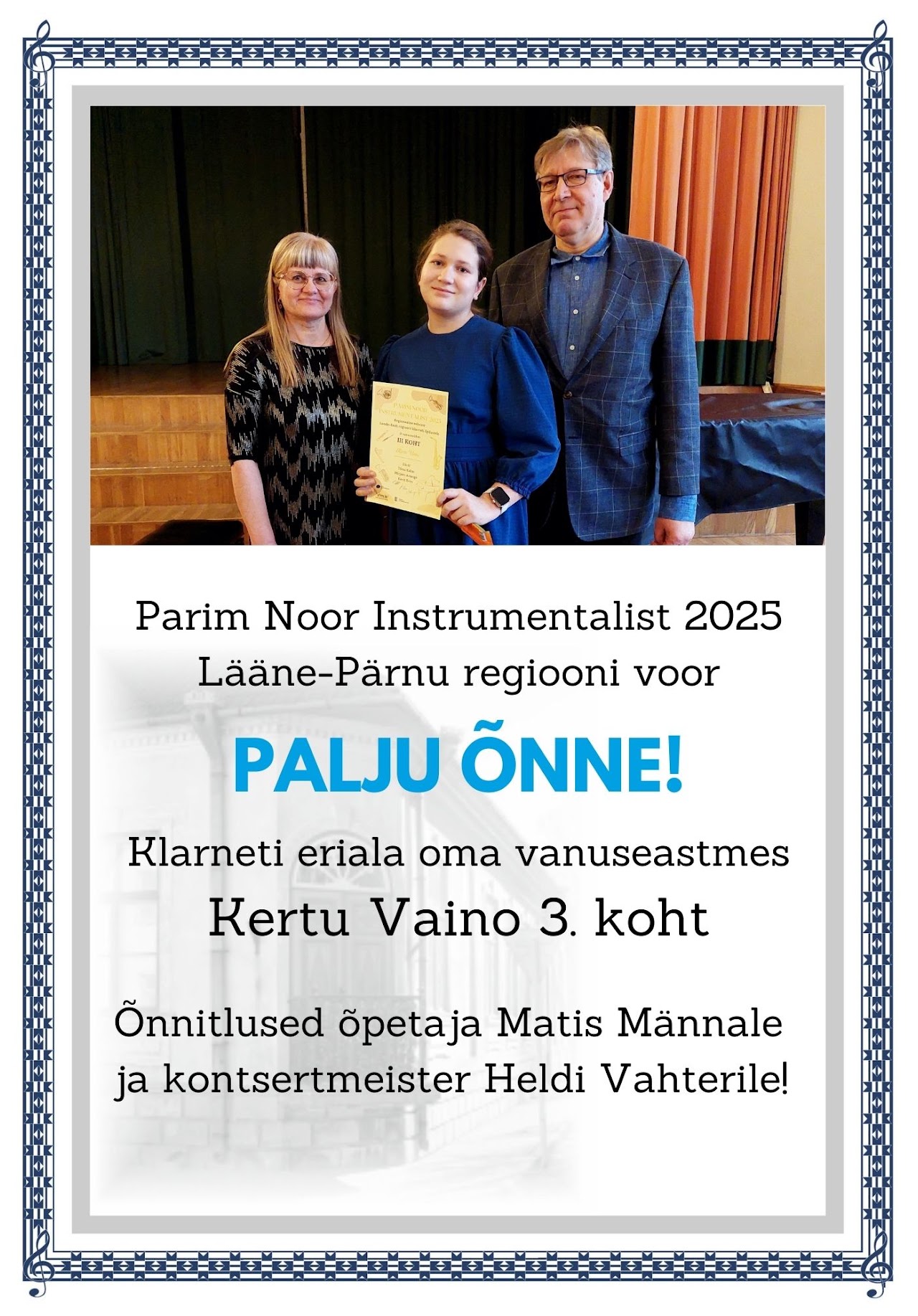 Parim Noor Instrumentalist 2025 – Lääne-Pärnu klarnetivoor – Kertu Vaino