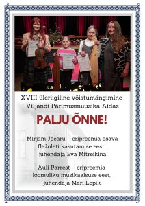 XVIII üleriigiline võistumängimine Viljandi Pärimusmuusika Aidas – Mirjam Jõearu ja Auli Parrest