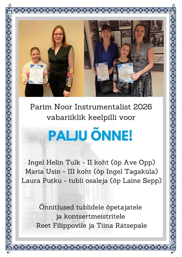 Parim Noor Instrumentalist 2026 – vabariiklik keelpillivoor – Ingel Helin Tulk, Maria Usin ja Laura Putku