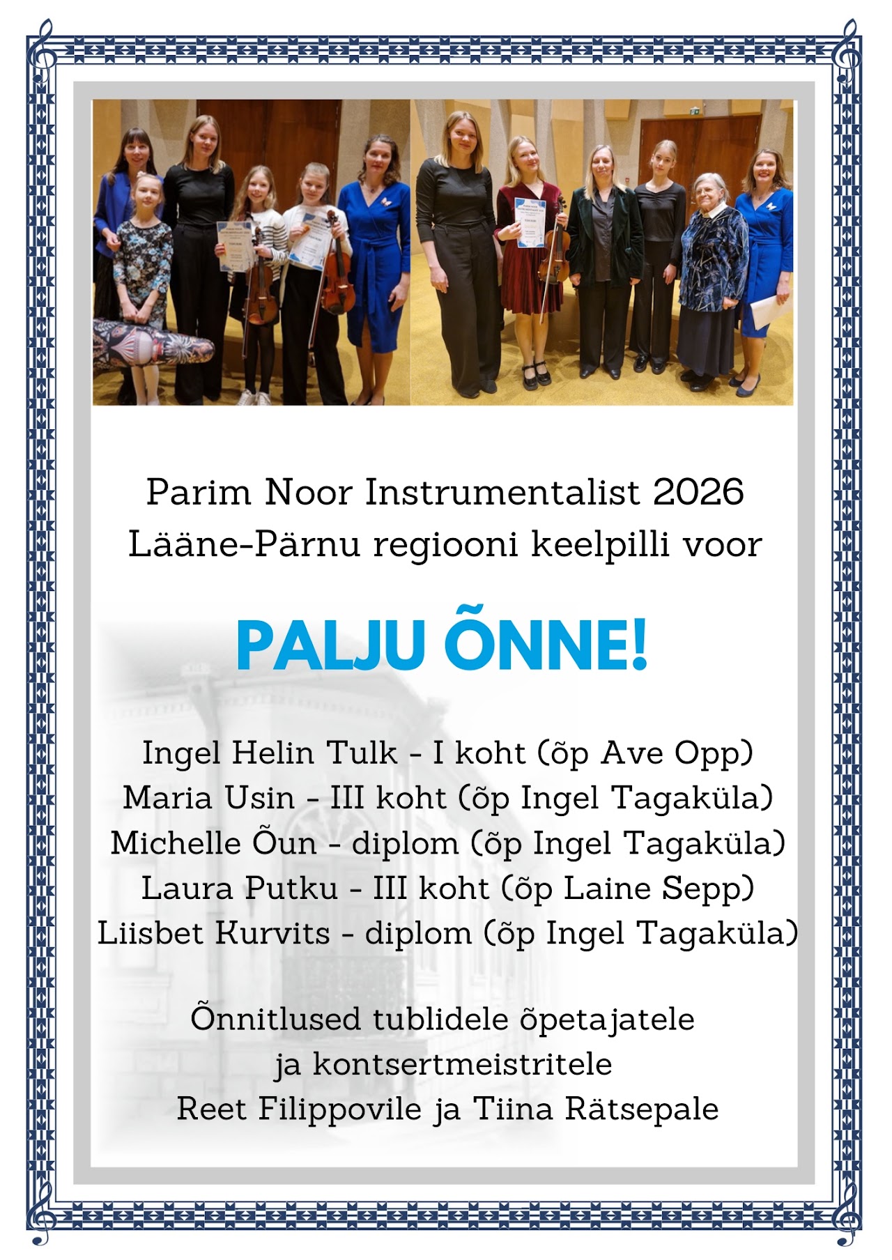 Parim Noor Instrumentalist 2026 – Lääne-Pärnu keelpillivoor – Ingel Helin Tulk, Maria Usin, Michelle Õun, Laura Putku ja Liisbet Kurvits